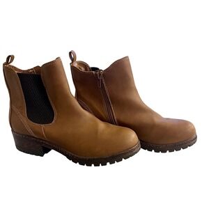 ANDIAMO Women's Kelsey Ankle Boots Tan Side Zip Elastic Chelsea Lug Sole 8.5M